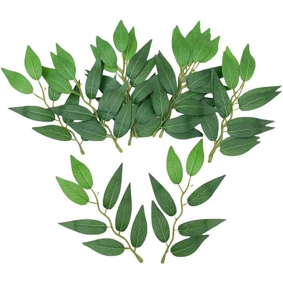 100Pcs Bulk Pack Large Quantity Italian Ruscus Eucalyptus Artificial Silk Decorative Green Leaves for Bouquet, Table Centerpieces, Home Ornaments Supplies, Silk Leaves