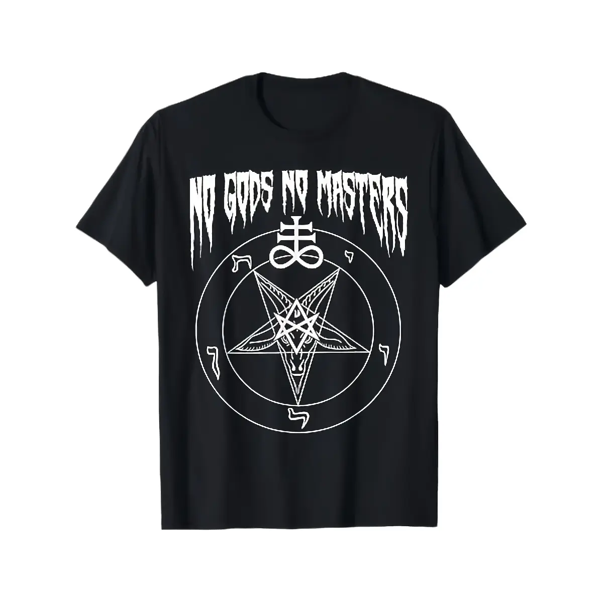 [100% Cotton] 100% Cotton No Gods No Masters Satan Baphomet T-Shirt - 100%, Black Graphic Tee with Pentagram Design, Unisex Casual Loose Fit, Perfect for Halloween & Christmas Gifts