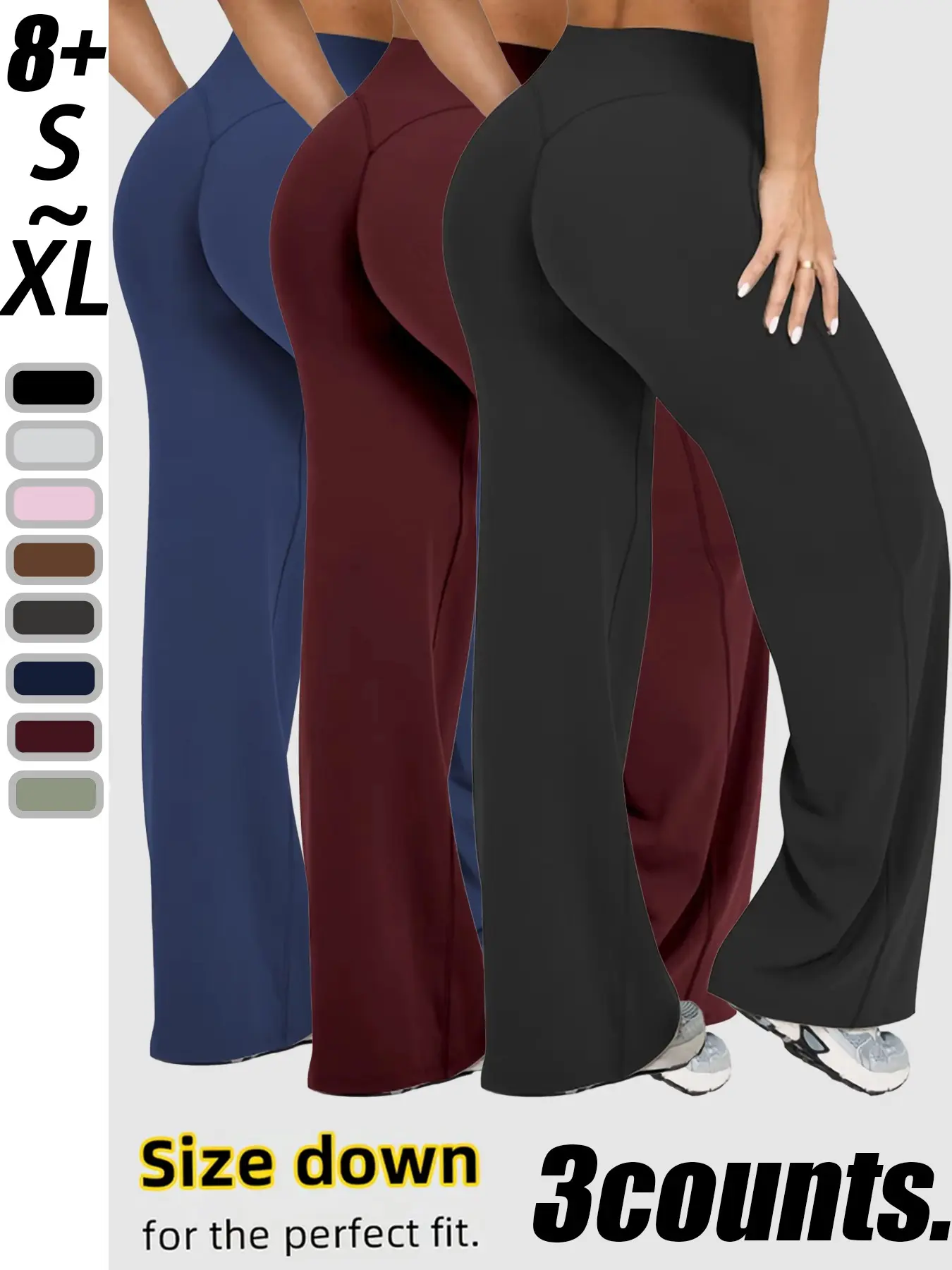 Women's Sporty High-Waisted Wide-Leg Pants, No Pocket Yoga Leggings, Ideal for Outdoor Activities, Gym, Daily Wear, Knit Athletic Pants