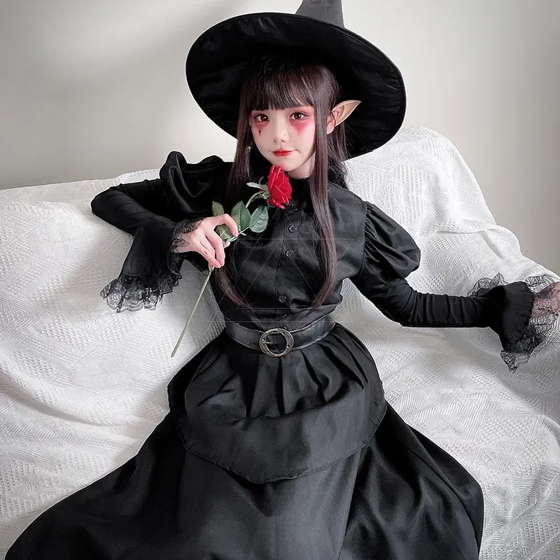 Adult Magic Witch Robe with Wizard Hat Queen Cos Costume For Halloween Masquerade Roleplay