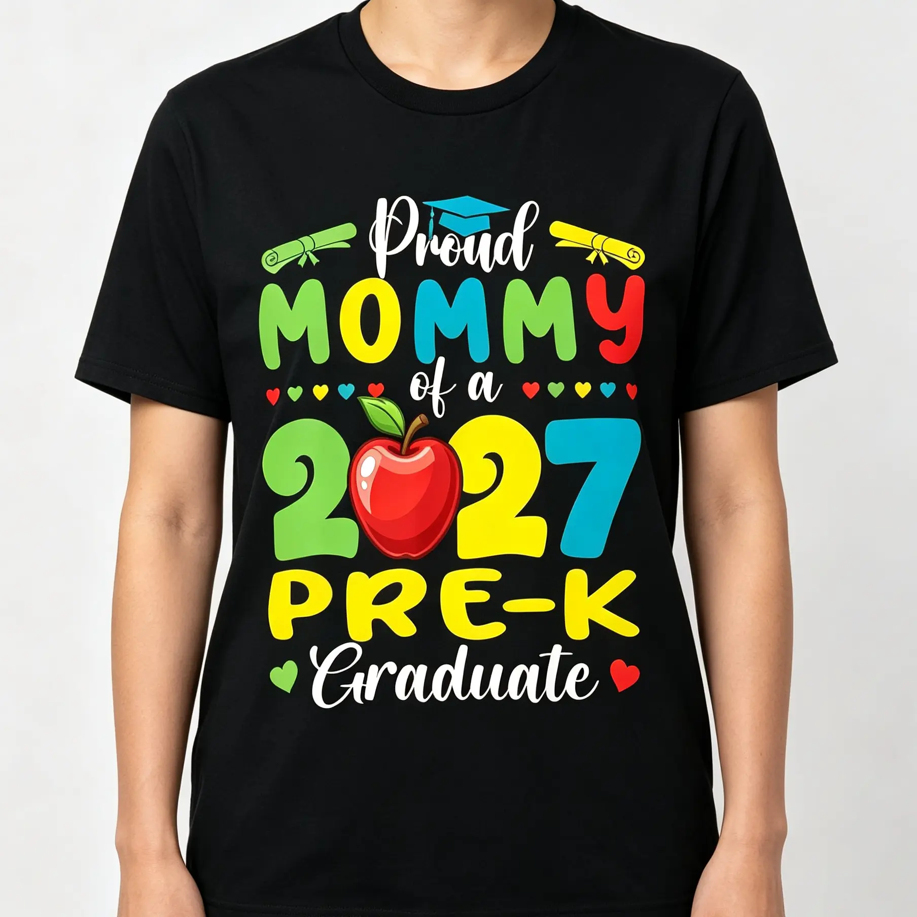 Proud Mommy of 2027 Pre-K Graduate T-Shirt - Casual Round Neck Shirt Suitable for Pre-K Graduation Gift 2027 Themed Apparel Machine Washable for Year-Round Wear for Moms 2027 Summer Short-sleeved Printed T-shirt 180g Man Oversized