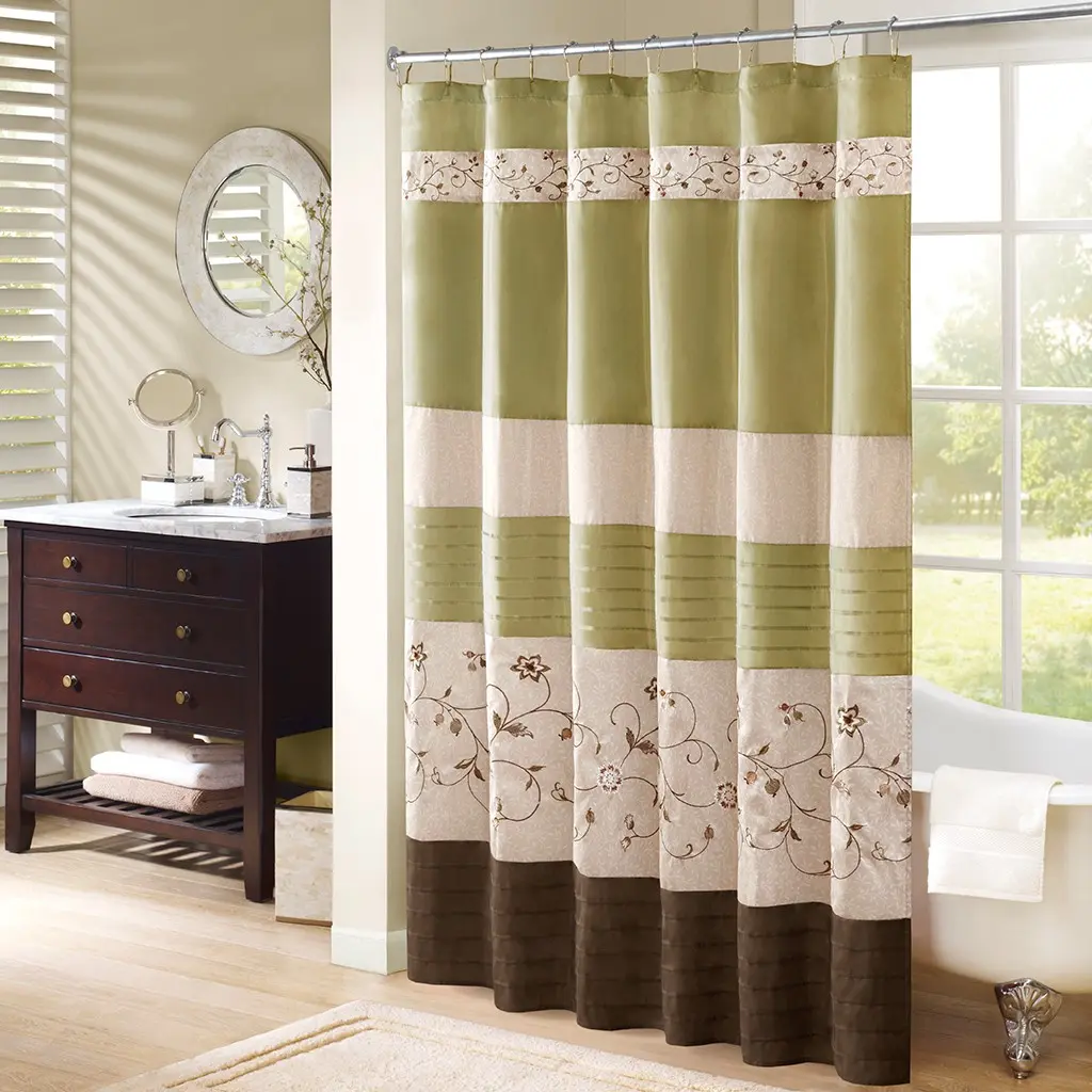 Nokaa Faux Silk Embroidered Floral Shower Curtain, Multicolor Polyester Bath Curtain, 72x72 Inches, Water-Repellent, Machine Washable, Vintage Floral Pattern, Rustproof Metal Grommets, 1 Panel