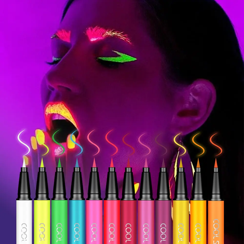 Multi-color neon matte eyeliner pen cosmetic with smooth application, quick-dry waterproof long-lasting formula, ideal for daily, cosplay and stage creative eye makeup.