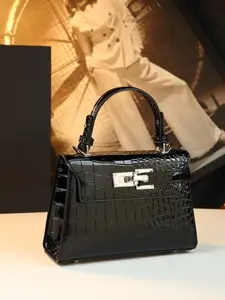 Elegant Alligator Texture Leather Handbag for Women, Mini Kelly Bag, Chic Handbag, Versatile Crossbody Commuter Small Square Bag, Casual Commuting Handbag, Stylish and Practical