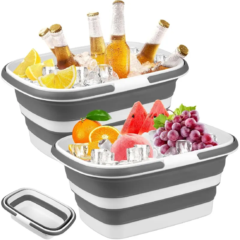 2 Pack Ice Buckets for Parties, Foldable Beverage Tub, Collapsible Ice Bucket for Wine/Beer/Champagne, Large Beer Ice Buckets Drink Cooler, Space Saving Ice Storage Tub Ice Cube Bin (8.5L*2)
