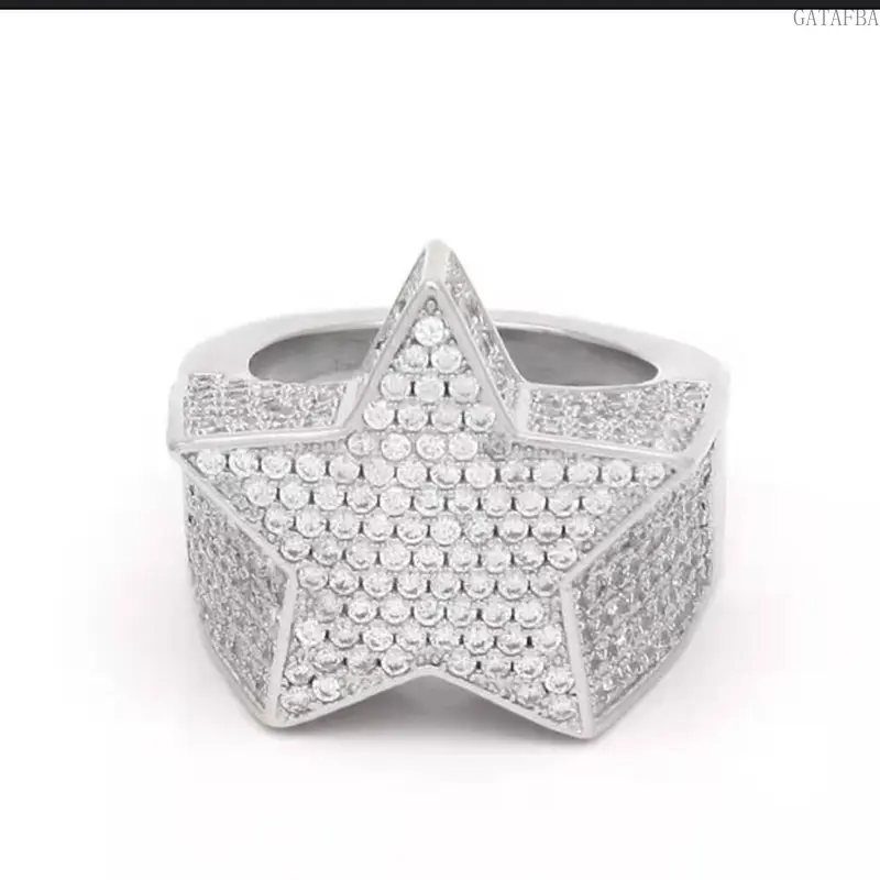New Hip Hop Micro Paved Zircon Star Ring, Fashion Jewelry for Men