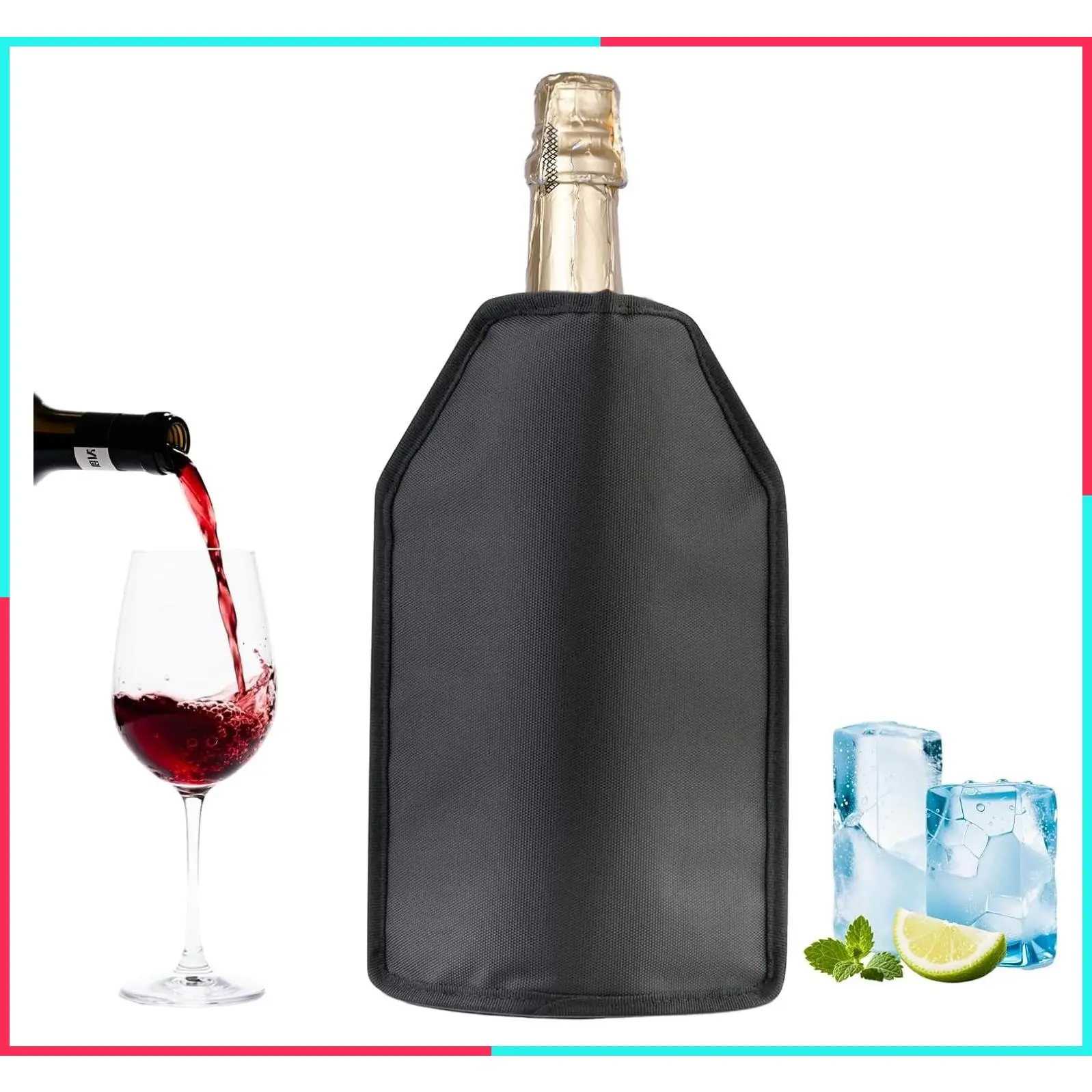 Wine Bottle Gel Cooler Sleeve Freezer Chiller, Long Lasting Keep Wine Cool and Chill Sleeve for Prosecco Champagne Beer Wine Bottles(1PCS black)