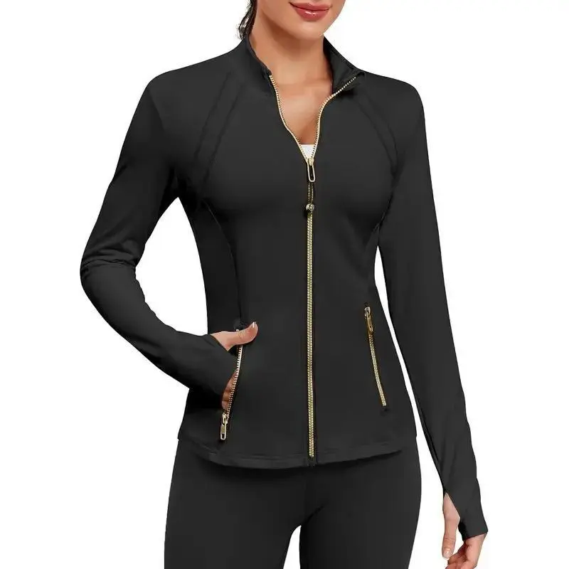 Women's Fitted Athletic Jacket - Workout Clothes, Zipper Yoga Outerwear, Sweatwear Exercise Layer, Training Track Coat, Thumb Holes, Pockets for Gym, Travel, Zipper Yoga Jacket
