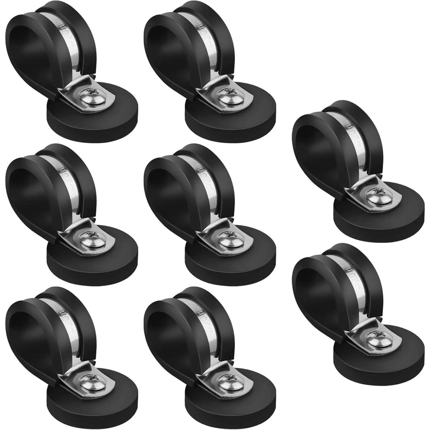 3/4 Inch Stainless Steel Cable Clamps, 8 Pack Heavy Duty Magnetic Pipe Clips, Rubber Cushioned Insulated Clamps, Magnetic R Shape Clamp Holder for Pipe, Wire, Cord, Tube, Loop Installation