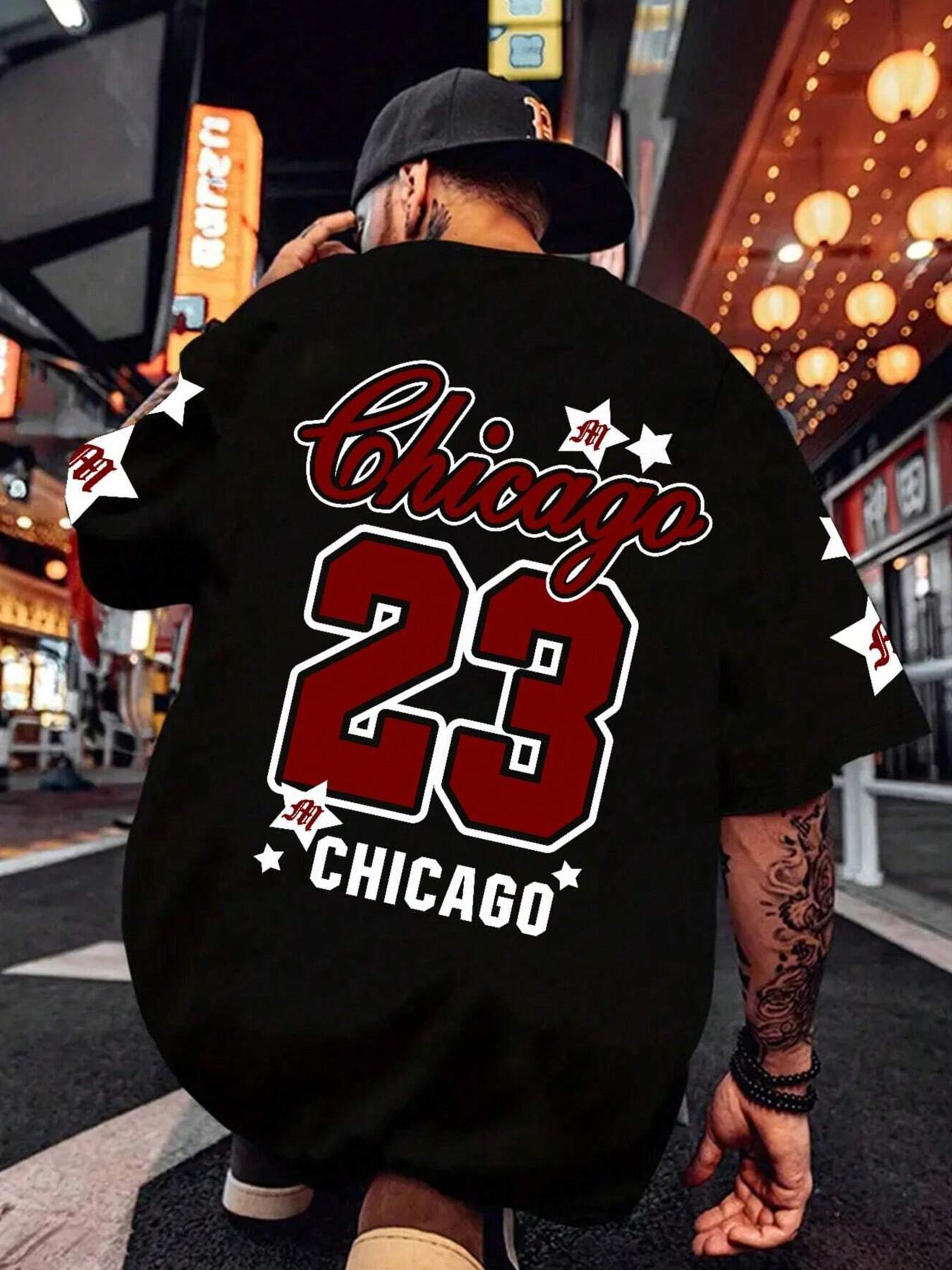 Men's Figure & Letter Print Regular Fit Round Neck T-shirt, Streetwear Chic Top for Summer,  Summer Clothes for Outdoor & Daily Wear, Tops, Tee