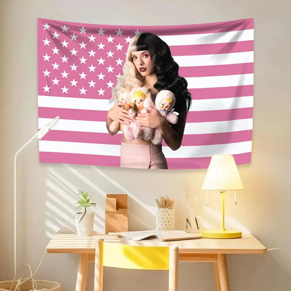 Melanie Martinez USA Flag Tapestry, Crybaby Pop Singer Fan Banner Prop, Y2K Indie Aesthetic Dorm Decor, Music Concert Party Wall Art Background