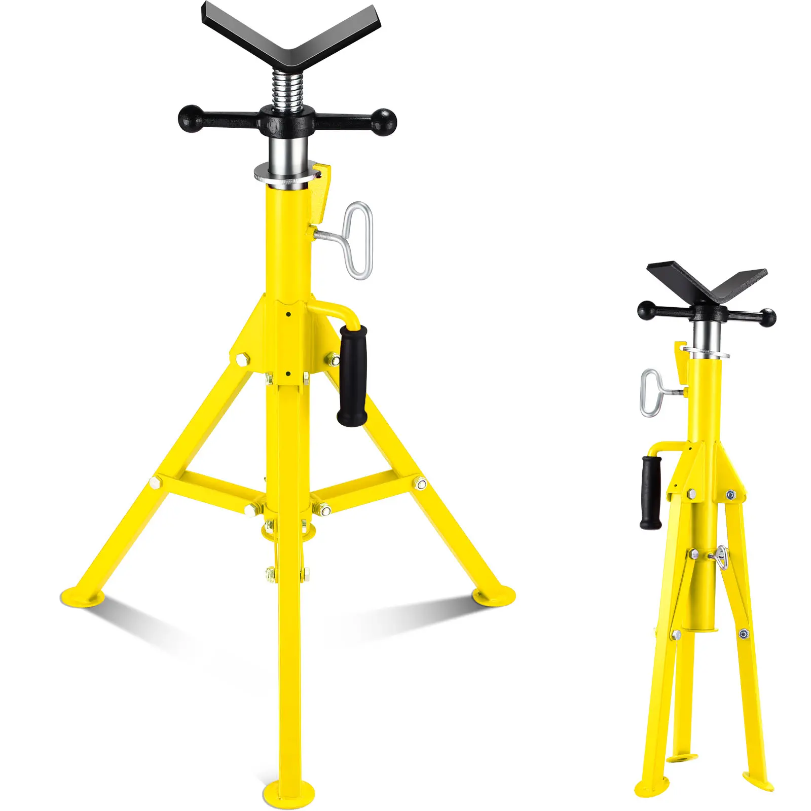 Garvee Heavy Duty V-Head Jack Stand - 2500LB Capacity, Adjustable 28-52in Height, Collapsible Tripod Base, Carbon Steel Alloy, Handle, for Advanced Craftsmen Automotive Repair (Supports 1/8"-12" PVC, Steel, Copper, Iron Pipes)