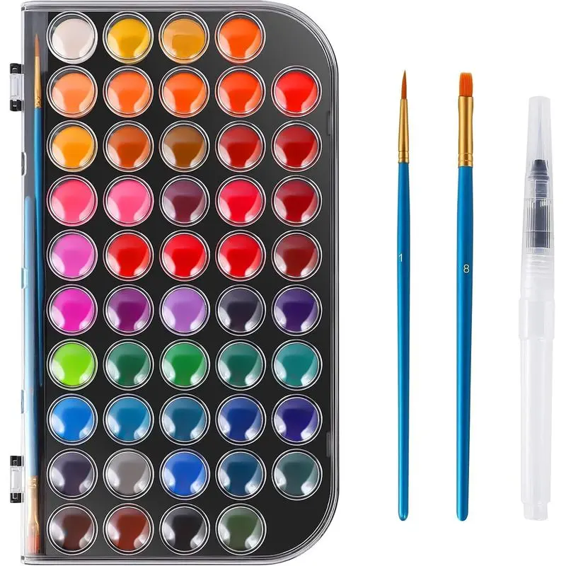 48 Colors Watercolor Paint Set with 3 Brushes, Washable Watercolor Palette for Kids Adults Students Beginner Art Supplies