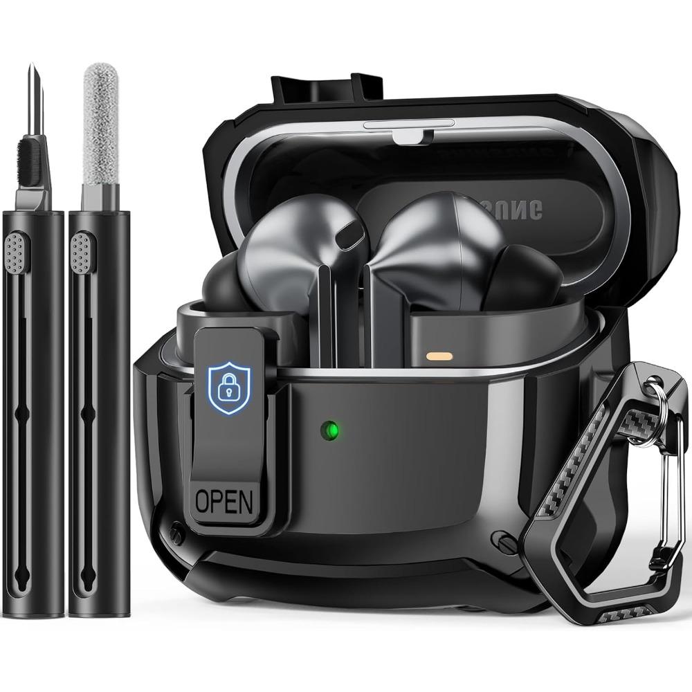 BASIC SUPPLY Compatible with Galaxy Buds 3 Pro Case(2024),Buds3 FE (2025),Buds 3 Case (2024) With Secure Lock Clip & Cleaning kit -Black