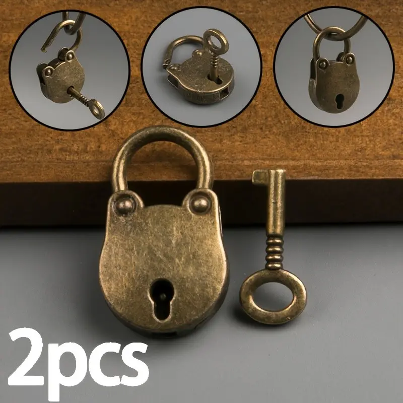 2pcs Bronze Metal Mini Lock, Cute Password Padlock, Drawer Lock, Door Lock, Student Dormitory Cabinet, Small Household Backpack Lock Buckle, Zinc Alloy Lock