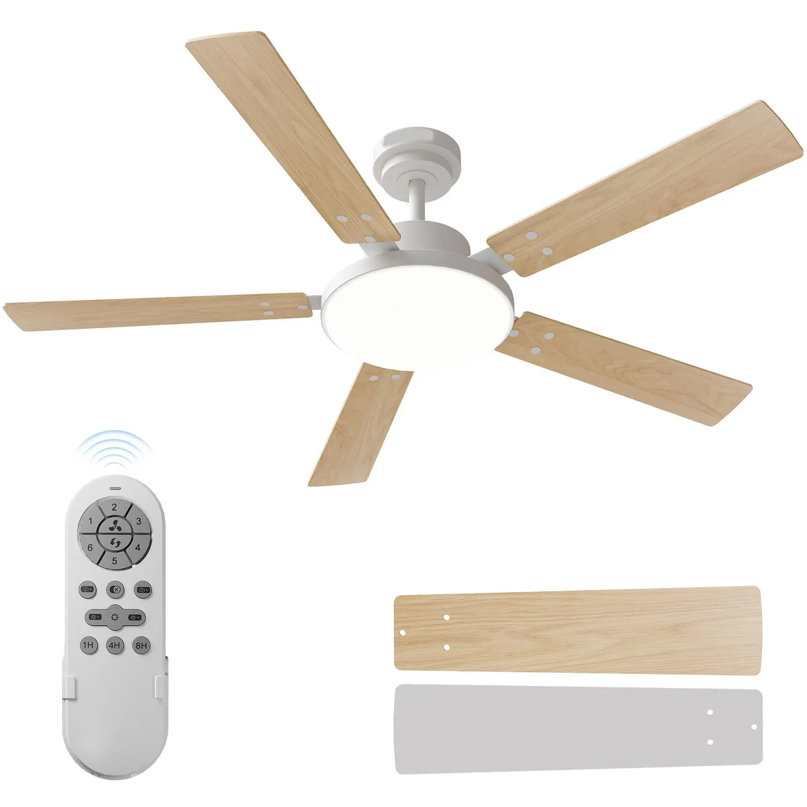 GAOMON 52in Modern Farmhouse Ceiling Fan with Light & Remote Control, Quiet DC Reversible Motor, Dimmable 3-Color Temp LEDs, Black/White-Walnut Wood Blades, Fan for Bedroom & Living Room Indoor/Outdoor Use