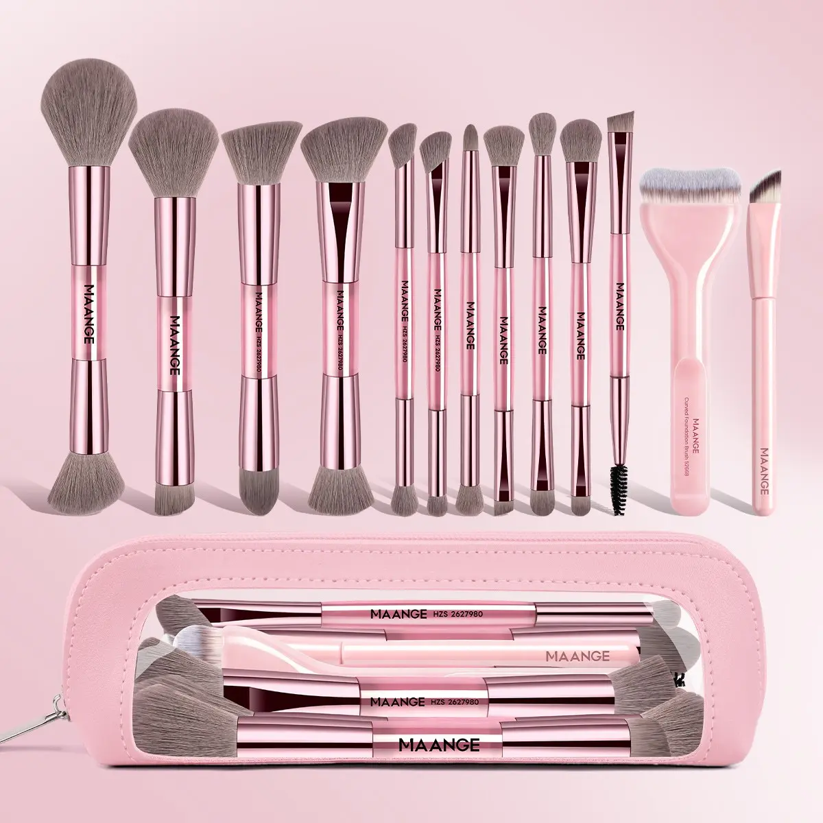 Maaneg 13-Piece Makeup Brush Set, Foundation Brush, Blush Brush, Powder Brush, Highlighter Brush, Eyeshadow Brush, Mascara Brush, Contour Brush, Beauty Brush Set, Makeup Bag Included, Perfect Gift for Women and Girls