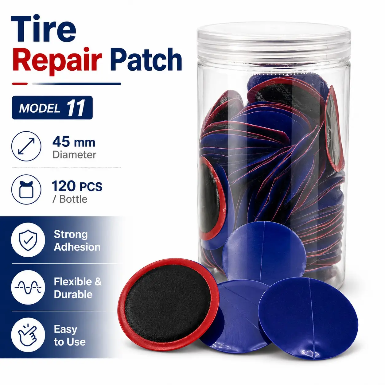 120 PCS Tire Repair Patch Kit, Model 11 RoundTire Patches, 45mm Rubber Puncture RepairPatches in Bottle. Universal Tire RepairSupplies for Cars, Motorcycles & Trucks