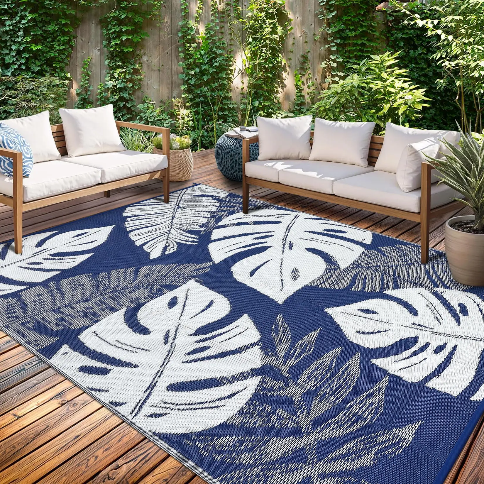 GARVEE Reversible Outdoor Rug 8x10ft - Waterproof UV Resistant
