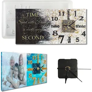 DIY Clock Molds Large Clock Resin Molds,3D Arabic and English Numers Personalization Clock Silicone Casting Epoxy Resin Photo Display Stand for Home Decor,1 Black Movement + 1 Silicone Molds Include
