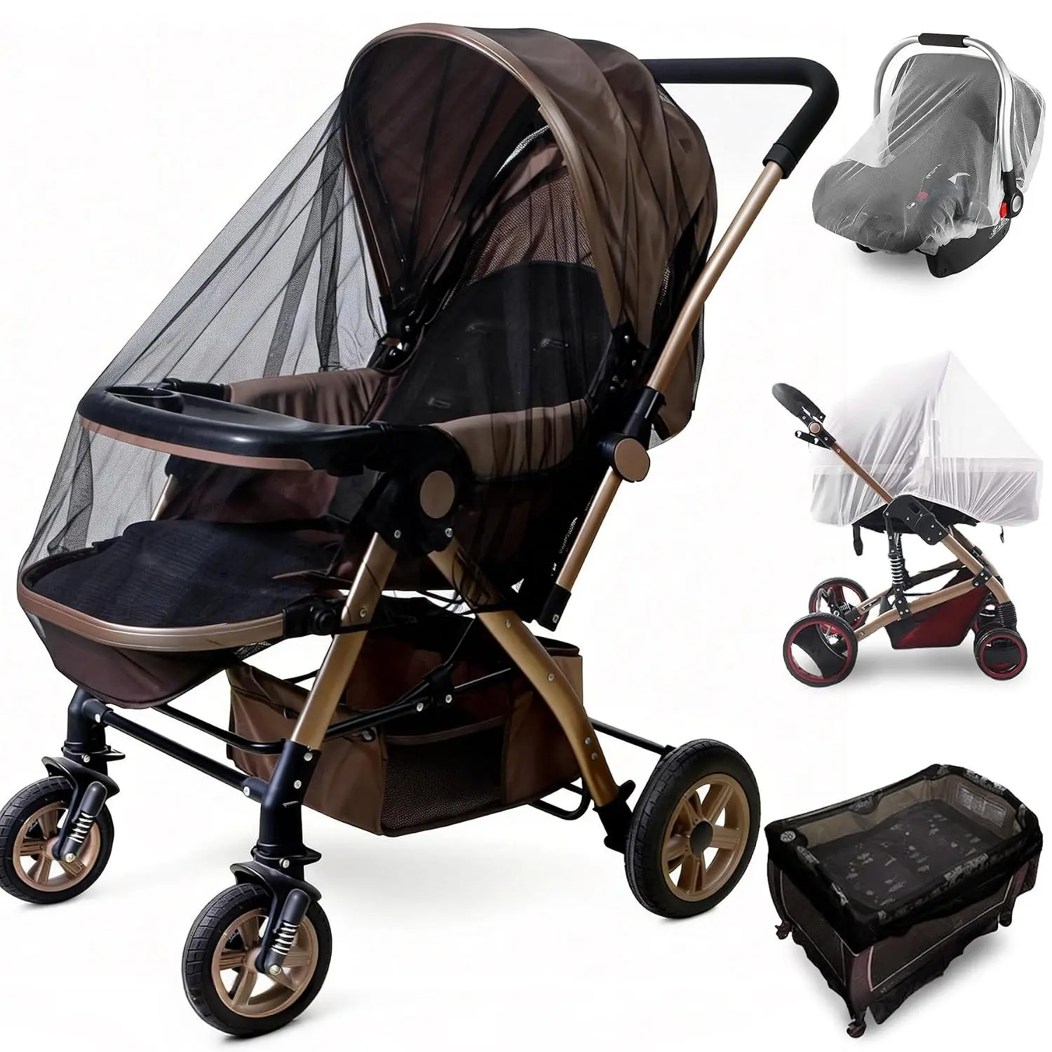 Durable Baby Stroller Mosquito Net (2 Pack) - Universal Elastic Edge Mesh Cover for Bassinets, Cradles, Playards, Car Seats & Mini Cribs | Breathable Travel Essential Newborn Protection (Black+White)