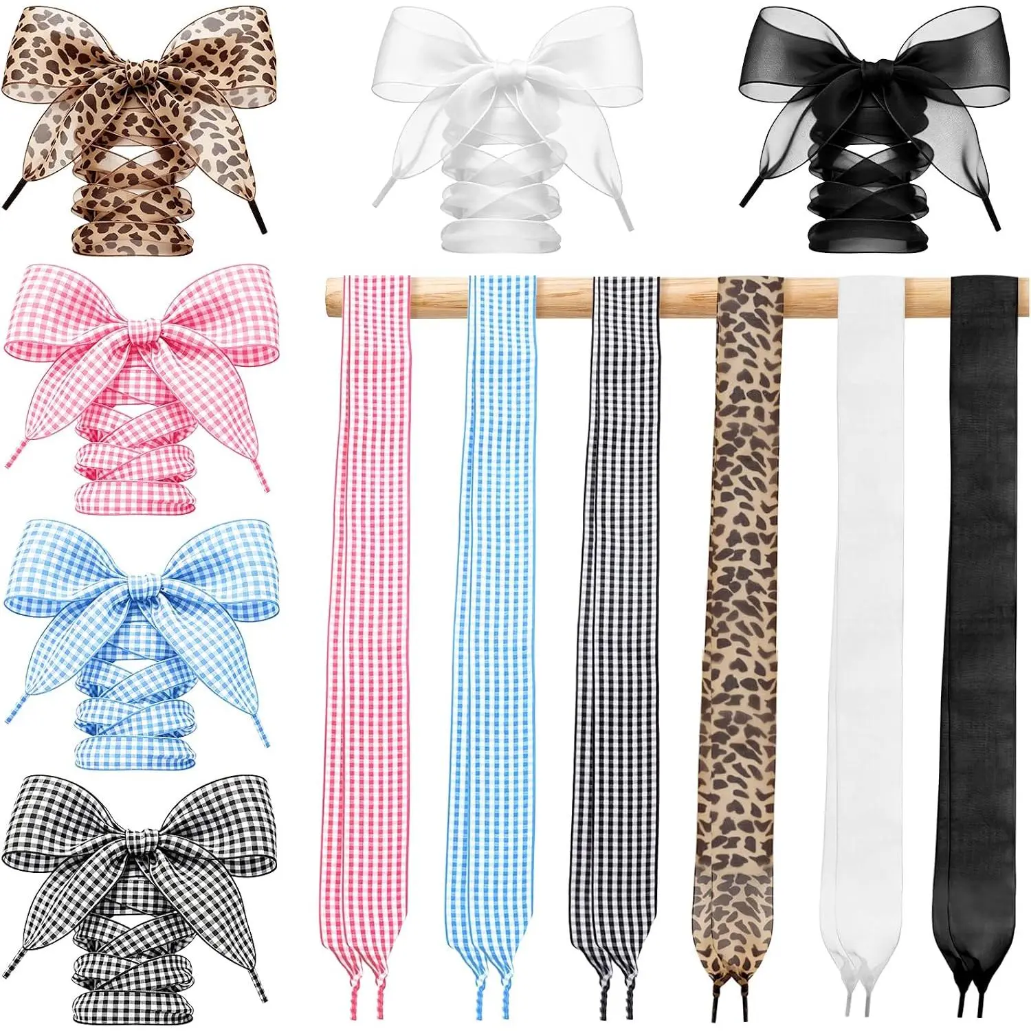 6 Pairs Satin Ribbon Shoe Laces for Sneakers Flat Shoe Laces for Women Girls Soft Wide Shoelaces Colorful Silk Shoestrings Skate Shoes Boots  Shoes  Leopard Print Sheer Design