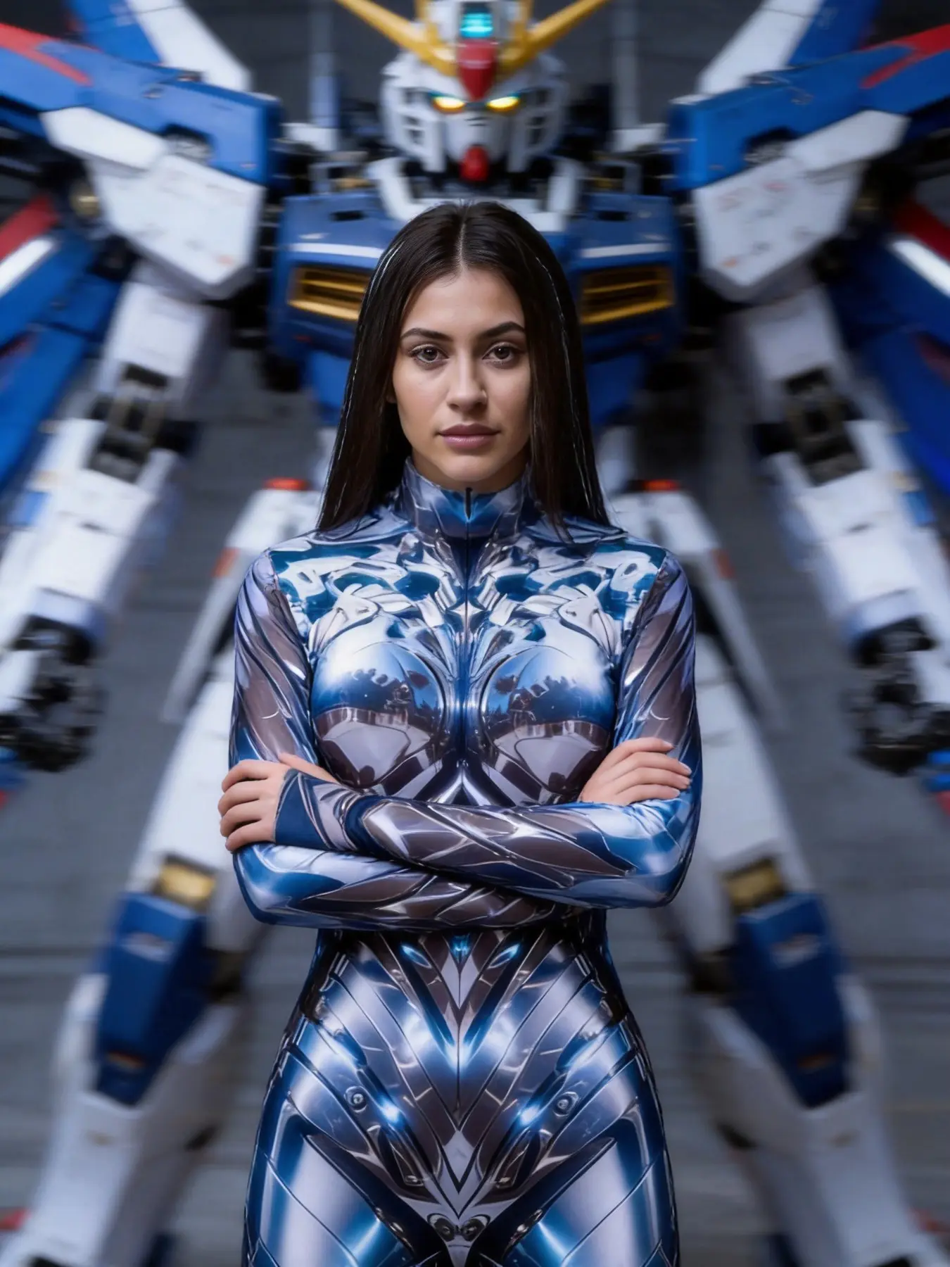 Women's Tight Sexy Bodysuit, Y2K Cyberpunk Style, Silver Blue Gundam Mecha Glow Party Costume, Halloween Festival Role Play