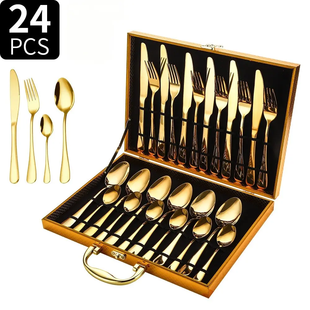 24-Piece Stainless Steel Cutlery Set, Elegant Mirror Polished Silverware, Dishwasher Safe, Ideal for Home Dinners, Parties, Weddings & Gifting
