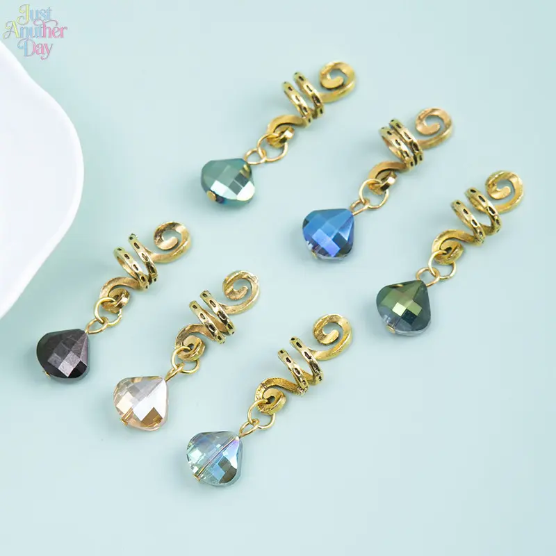 6Pcs Crystal Dreadlock Beads, Spiral Coil Hair Cuffs with Teardrop Crystal Charms, Boho Style Decorative Hair Accessories for Braids, Dreadlocks, Ponytails & DIY Hairstyles