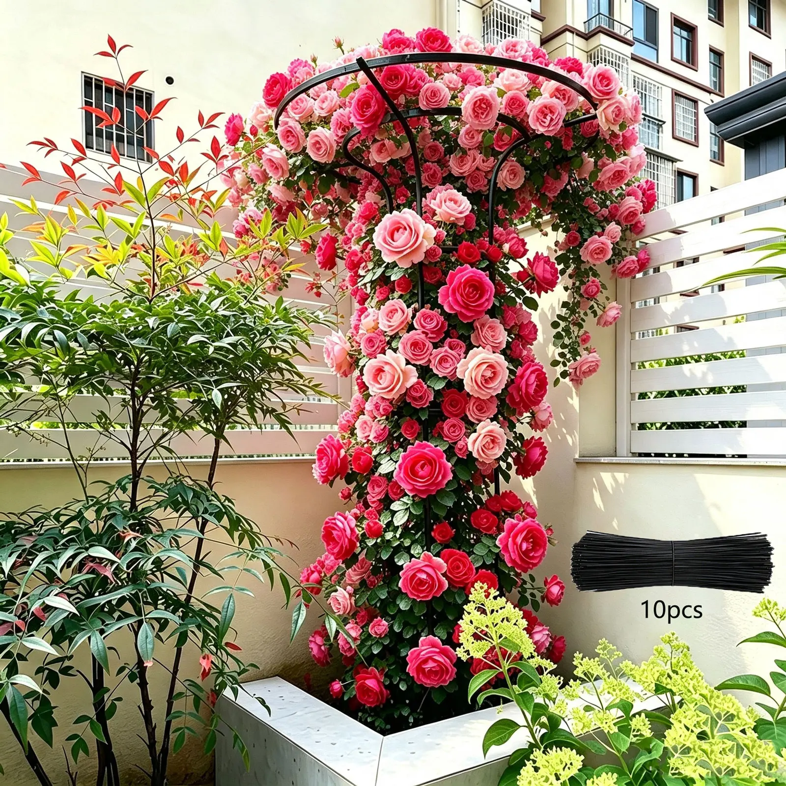 Umbrella Garden Trellis - Rustproof Plastic-Coated Climbing Obelisk Vine Stand with 10 Cable Ties, Easy-Assembly Vertical Support for Roses, Ivy, Vegetables, Ideal for Patio, Yd, Balcony, Indoor Outdoor