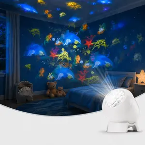 Rechargeable Ocean Atmosphere Lamp, 360° Rotating Dynamic Sea Life Projector Night Light, Wall Ceiling Ambient Lighting for Bedroom Living Room Home Decor,Indoor Decorative Light,LED Atmosphere Lamp