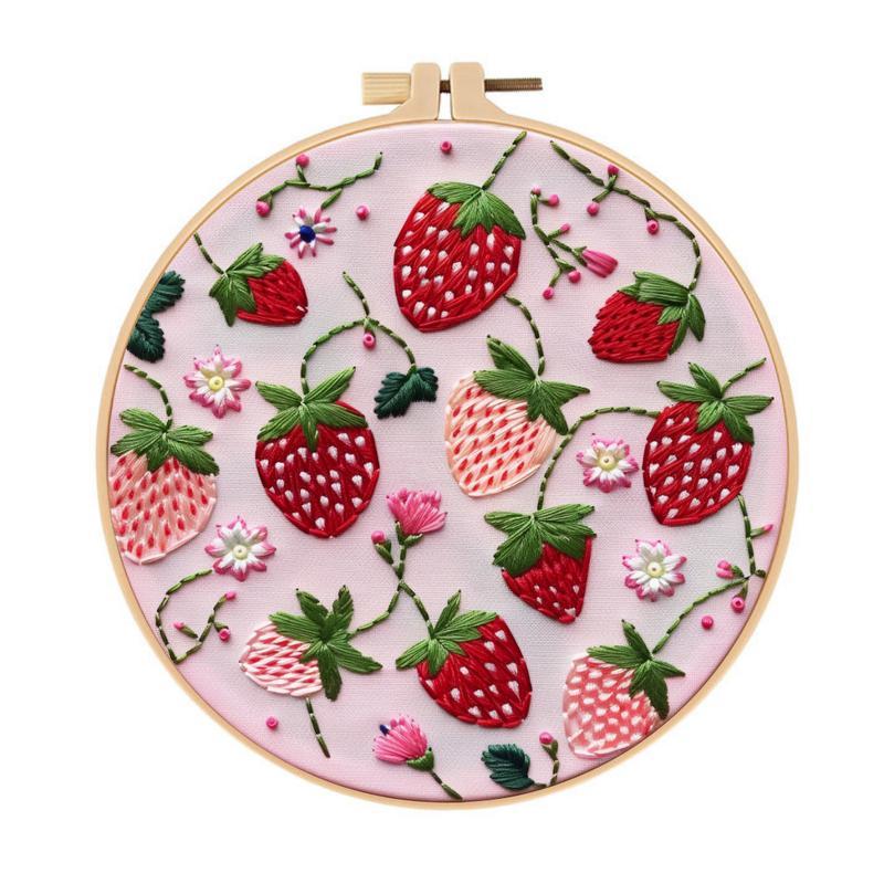 Fruit Pattern Embroidery Kit DIY Stitching Materials Set English Stitch Guide Handmade Needlework Craft Project for Beginners Home Decoration Art Supplies