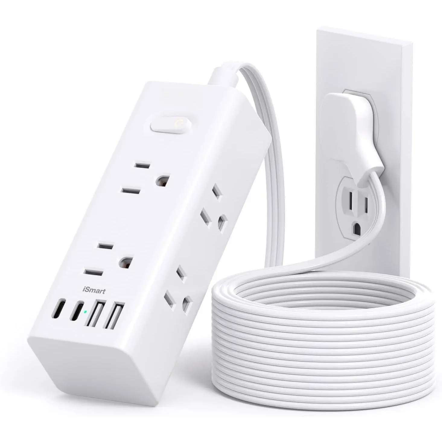 10Ft Extension Cord with Multiple Outlets,Flat Plug Power Strip | Surge Protector with 10 Ft Long Cord,6 Outlet 4 USB Ports (2USB C),Multi Outlet Wall Plug for Travel,College,Dorm Essentials