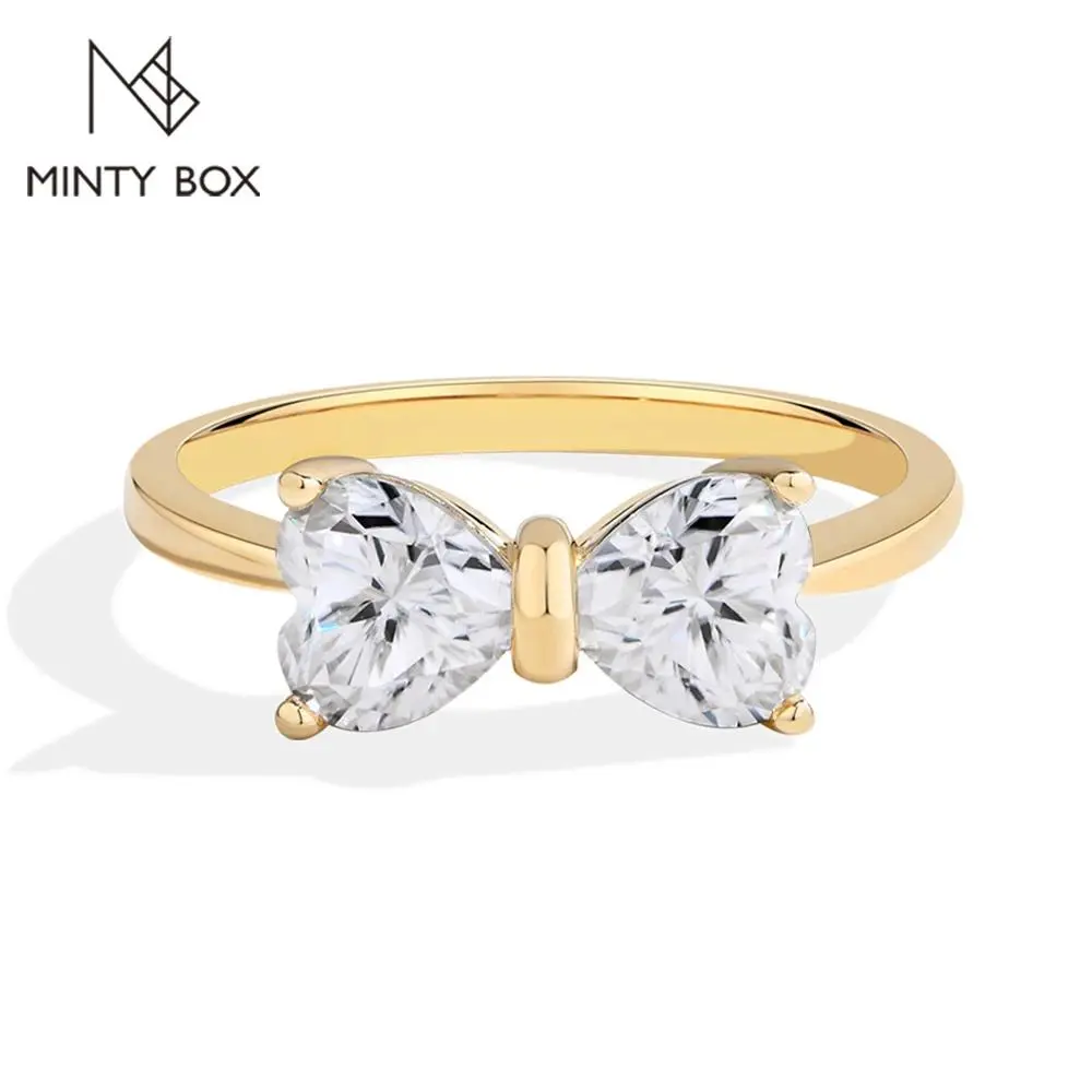 1.6ctw  Enagement Rings for Women 6.0mm Heart Bowknot Lab Diamond Ring 18K Gold Plated Fine Jewely