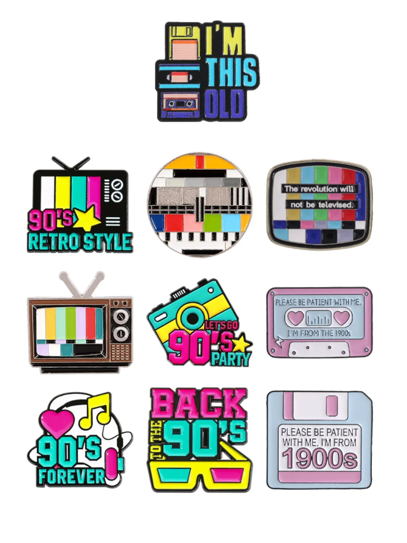 90s Retro Nostalgic Enamel Pins, Y2K Vintage Cassette TV Brooch Set, Unique Fashion Accessories, Perfect for Collectors and Fans