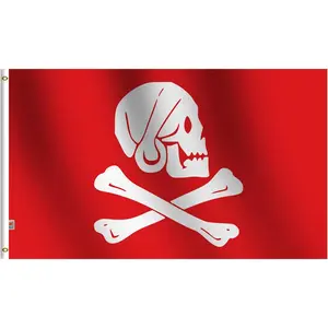 Red Pirate Skull Flag - Bold Banner with White Jolly Roger Crossbones, 2*3ft & 3*5ft, for Nautical, Party & Outdoor Decor