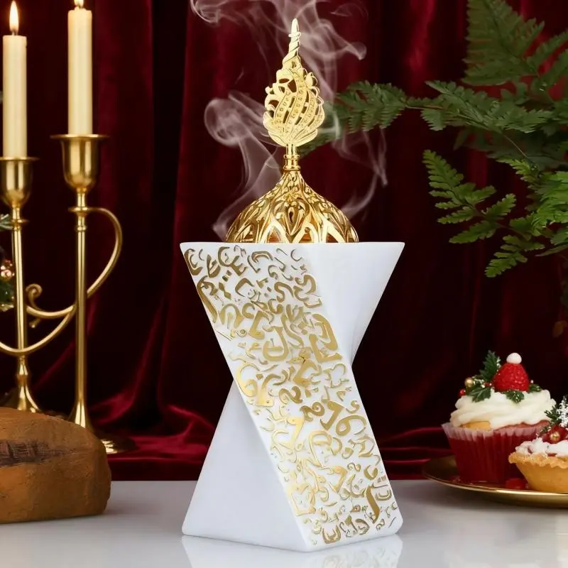 Luxe Resin Incense Burner - Elegant Tabletop Censer for Home Aromatherapy, Frankincense/Myrrh/Agarwood, Yoga/SPA/Home/Office, Perfect Ramadan/Eid Gift