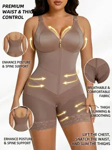 Women's High Elastic Zipper Shapewear Bodysuit, Waist Cinch Belly Lift Butt Lifting, Adjustable Straps, Breathable Smooth Yoga Fitness, Summer Tank Top, Casual Vacation Wear