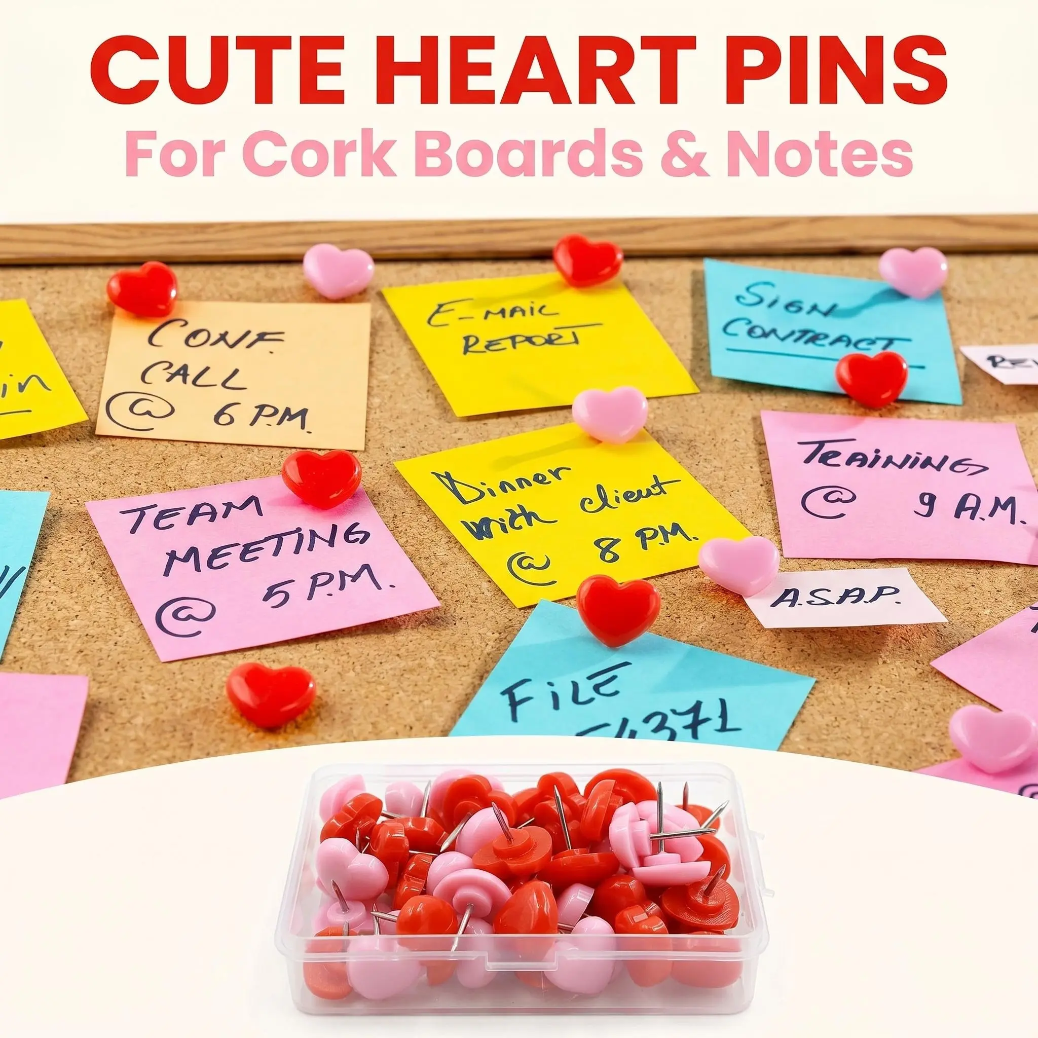 50PCS Heart Push Pins Pink Red Decorative Thumb Tacks for Cork Board Vision Board Aesthetic Room Decor Cute Office Supplies Kawaii Stationery Teacher Student Gift Dorm Essentials DIY Photo Wall Scrapbooking Coquette Viral Teacher Gifts