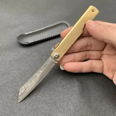 Higonokami Mini Folding Knife VG10 Damascus Steel Outdoor Camping Knife with Copper Handle - Daily Carry Tool for Outdoor Activities EDC Gear Outdoor EDC Pocket Knives