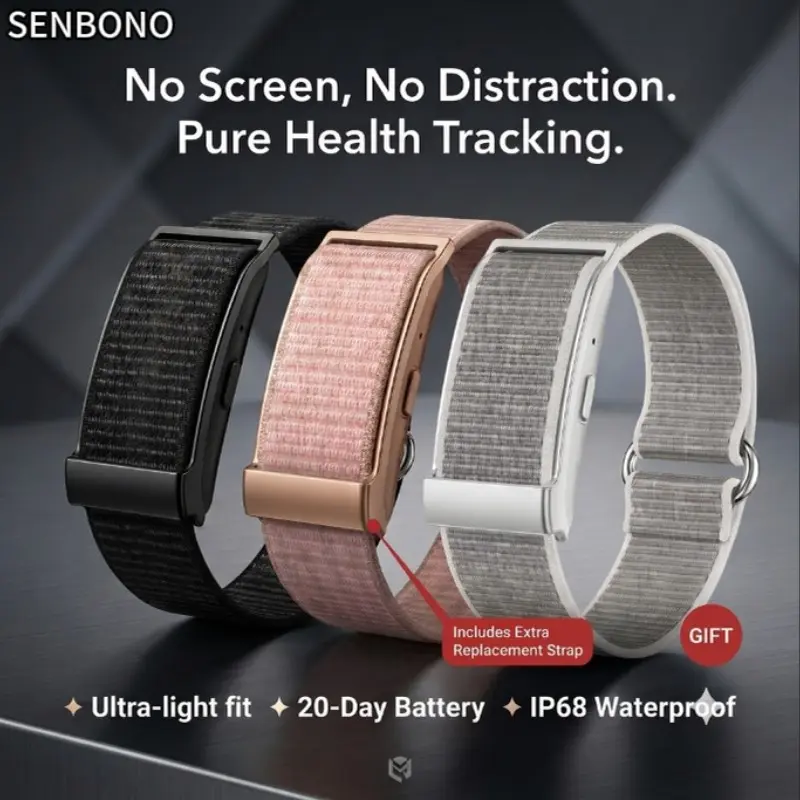 SENBONO Strap smart band fitness tracker, 24/7 activity and sleep tracking with heart rate monitoring, 20 day battery life, 100+ sport modes, strength training,  no subscription required for Android & iPhone