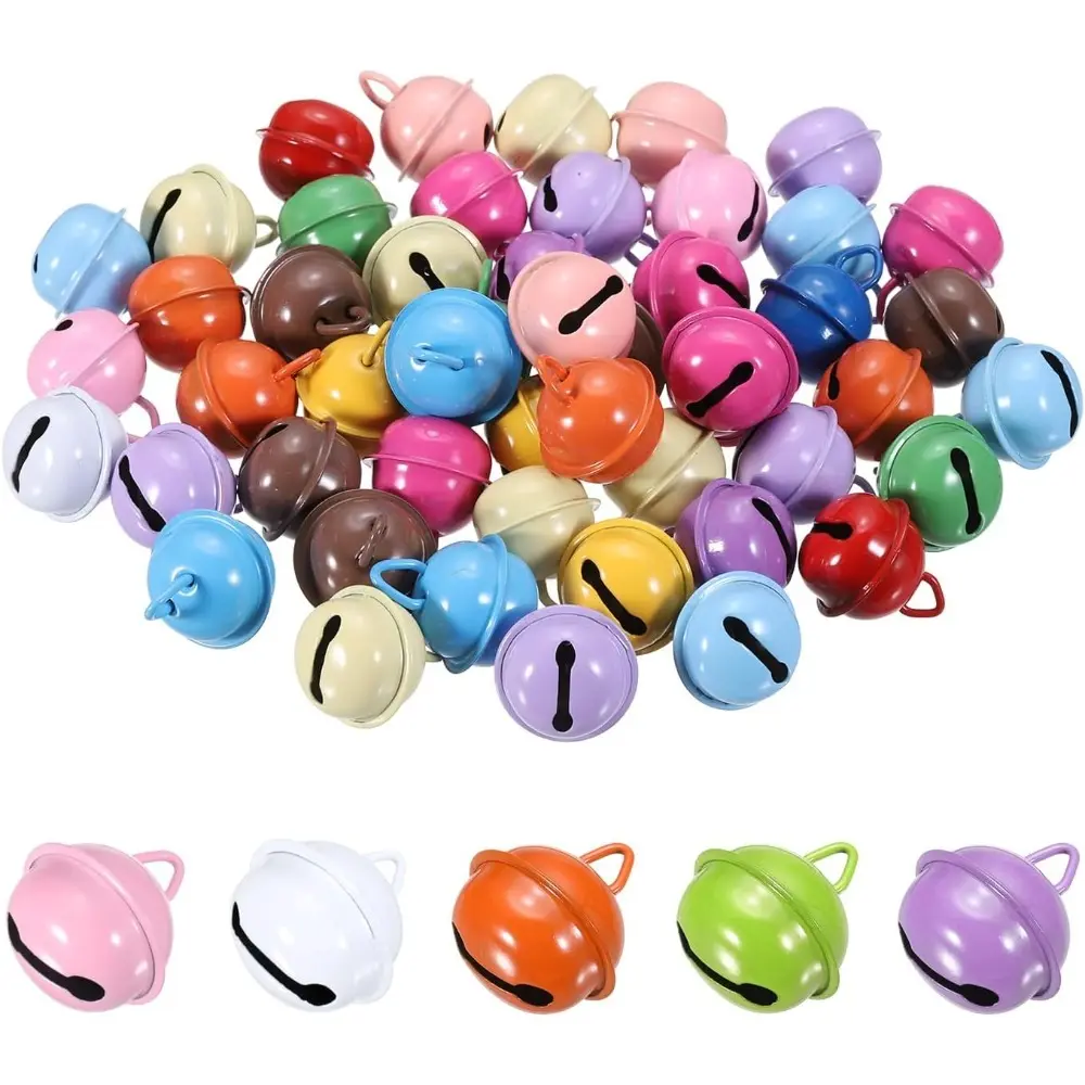 50 Pcs Jingle Bells for Crafts Colorful Small Bell 18mm Bulk Christmas Bells for Crafts Christmas Decor Home Festival Decorations Party Favors Pet Collars Keychain Making, Mixed Colors
