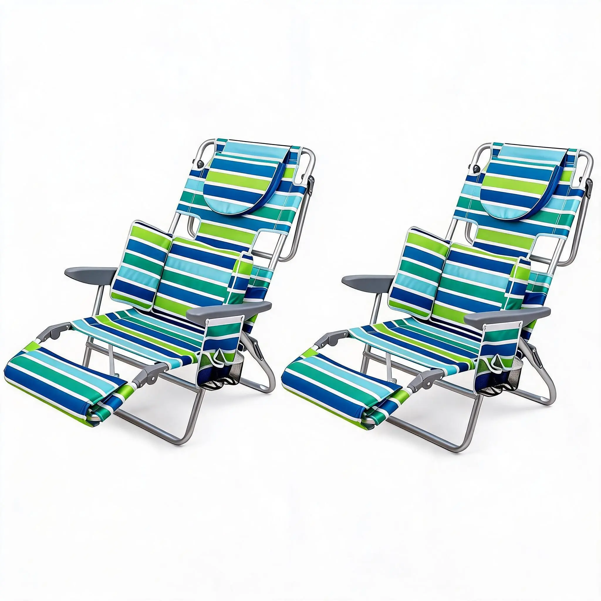 2 Pack Deluxe 3 in 1 Beach Chair Folding Tanning Lounger With Face Hole Adjustable Footrest Storage Pocket 330lb Capacity Outdoor Sunbathing Chair for Beach Pool Patio Lawn,home decor,camping essentials