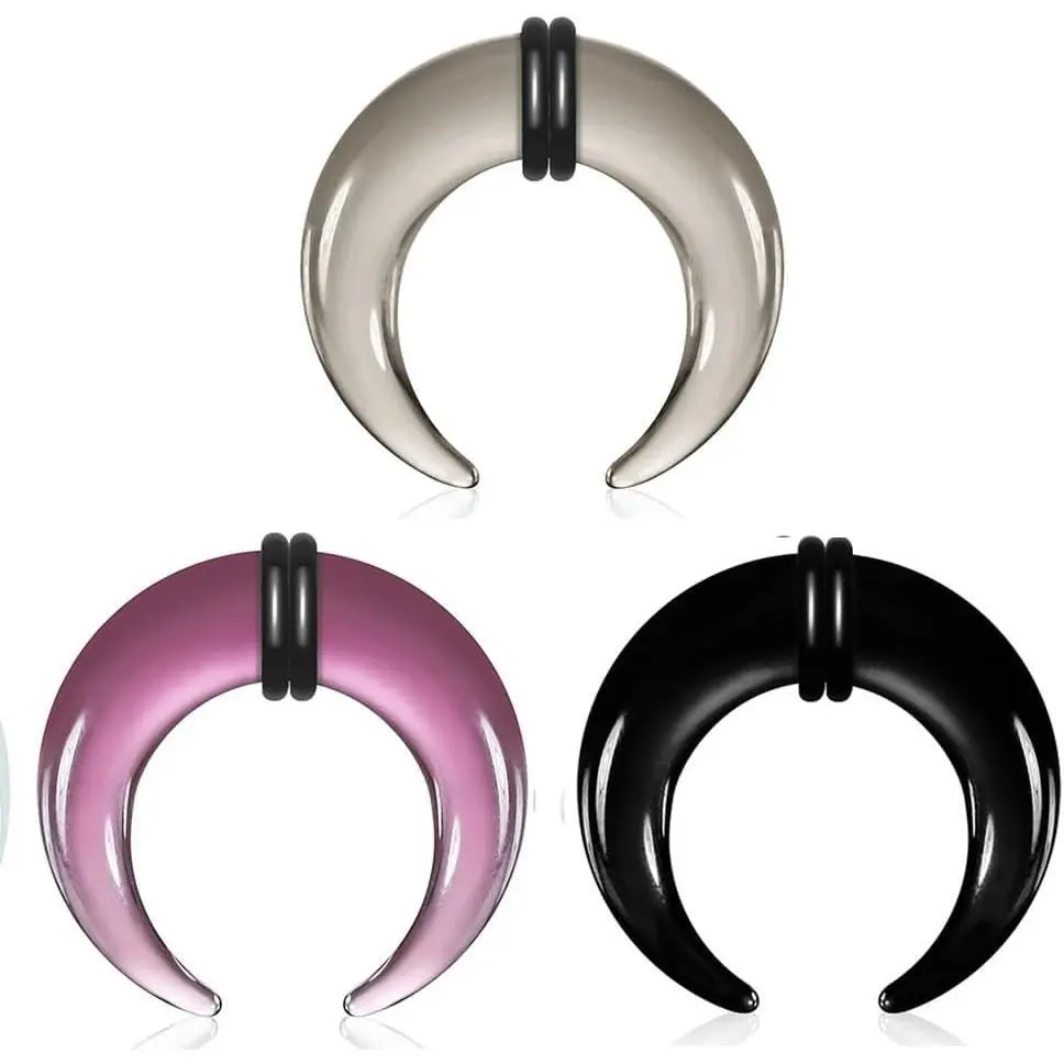 3 PCS 14G-0G Cozy Glass Septum Stretching Kits Pincher Taper with O-Rings Buffalo Septum Retainers Hypoallergenic Fresh Stretch Body Piercing Retainers Ear Hangers