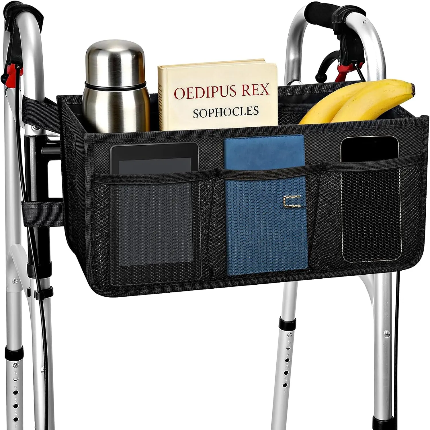 Upgraded Walker Basket with Cup Holder, Foldable Walker Bag | Basket for Walker for Senior, Walker Accessories for Folding Walker, Large Capacity, Never Tipping Over, Not Fit for Rollator