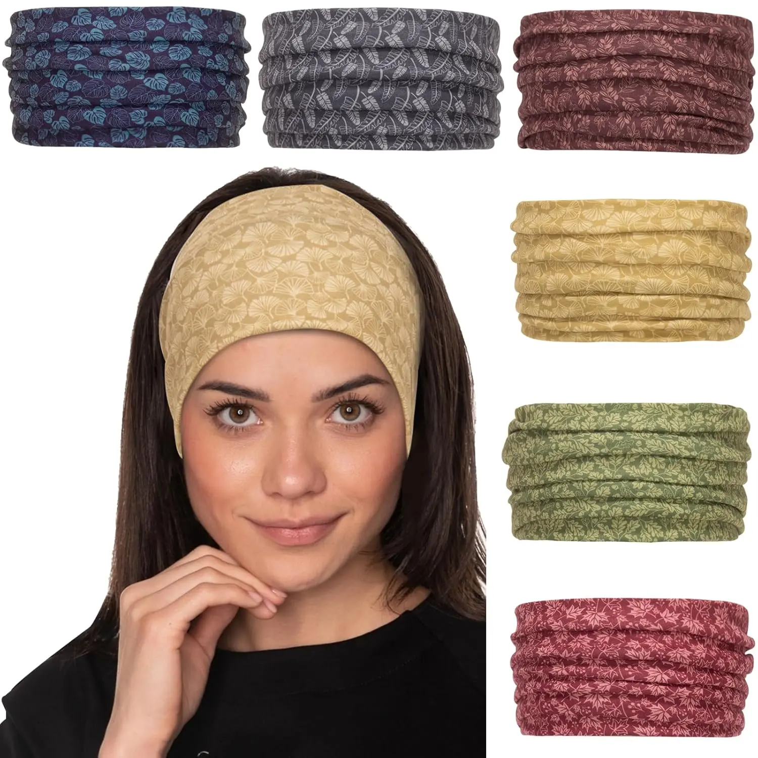outdoor sports Cobahom 6 PCS Wide Headbands for Women's Hair 9.85 Inch Boho Head Bands| Sport Sweat Stretchy Hair Bands Non Slip Twist Knotted Headbands Cute Soft Headband for Running Workout (Leaf Pattern)
