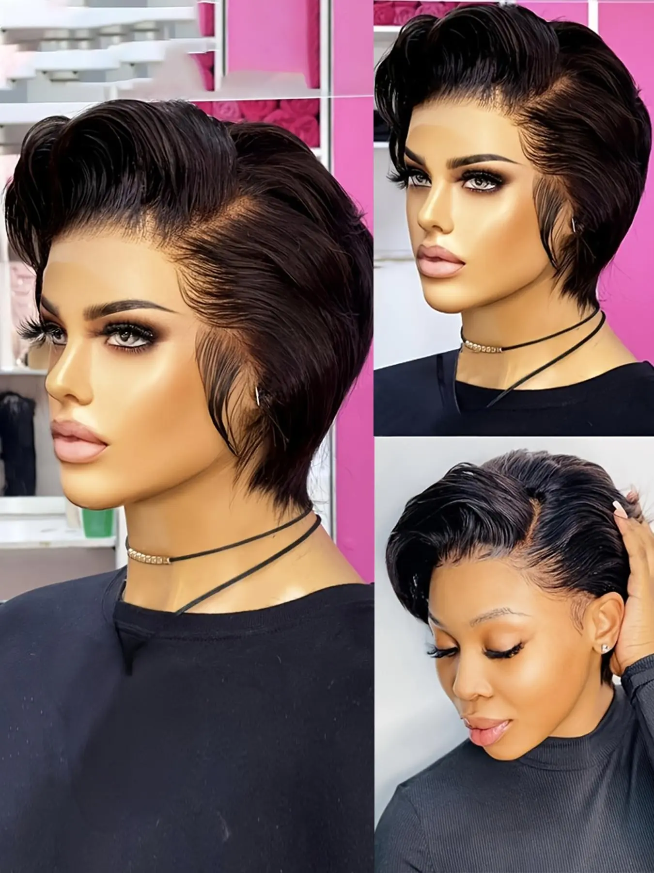 Straight Short Human Hair Wig for Women 13x4 Transparent Lace Frontal Wig 150% Density 6 Inch Lace Front Wigs