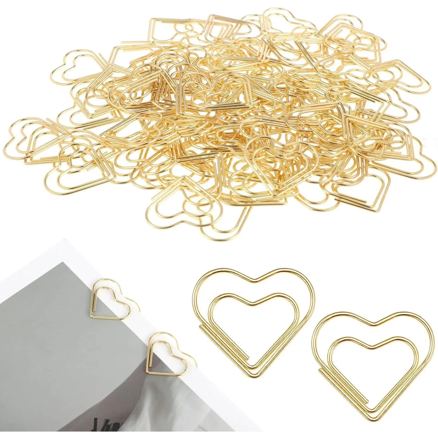 Heart  Paper Clips 100 count, Cute Paper Clips, Metal Small Paperclips | Love Shaped, Bookmark Clip, for Photo, Wedding Invitations, Document Decoration, Note Sorting, Organizer