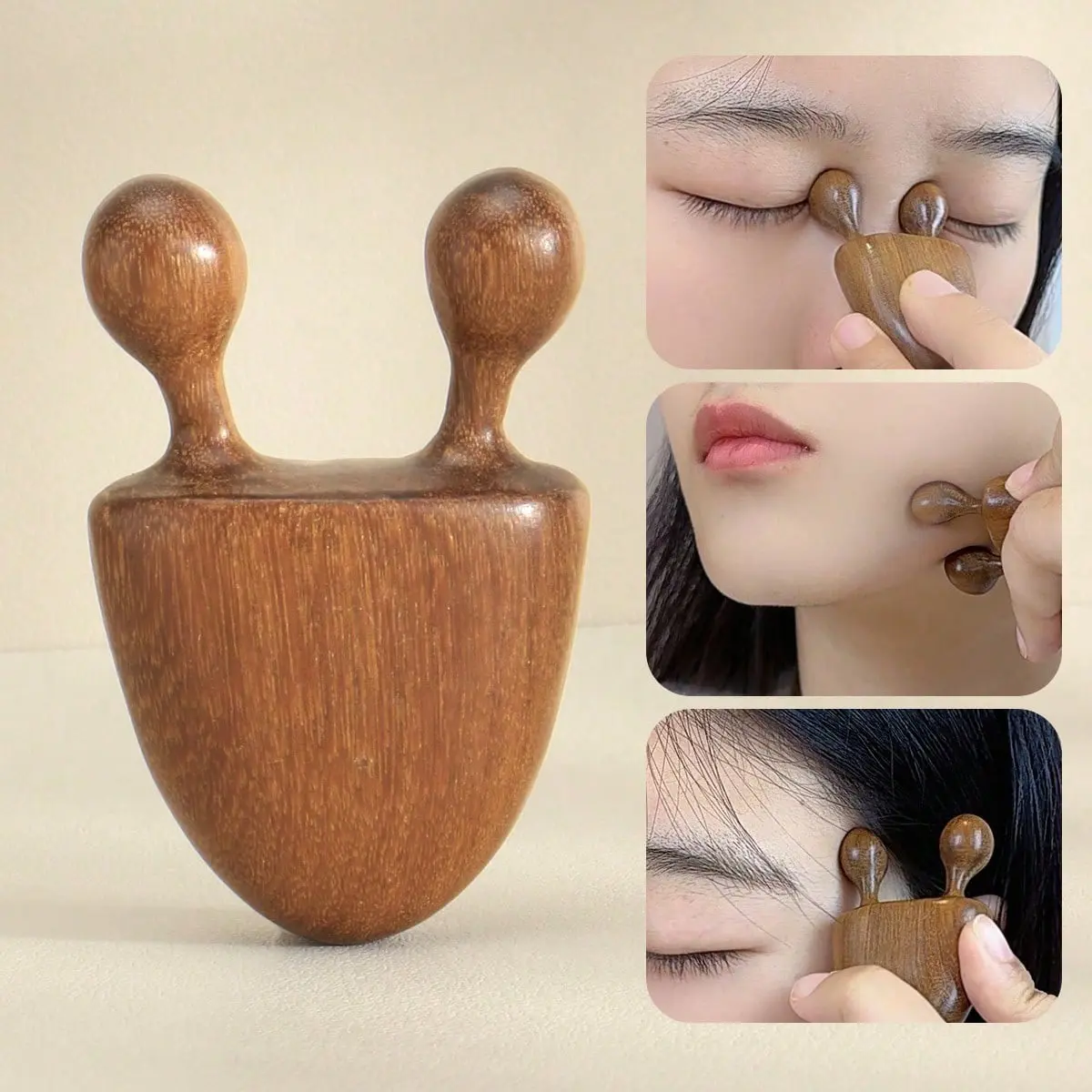 1pc Sandalwood Facial Massage Tool, Relaxing Face Eye Nose Chin Head Massager, Women's Beauty Tool, Lift and Tighten Skin