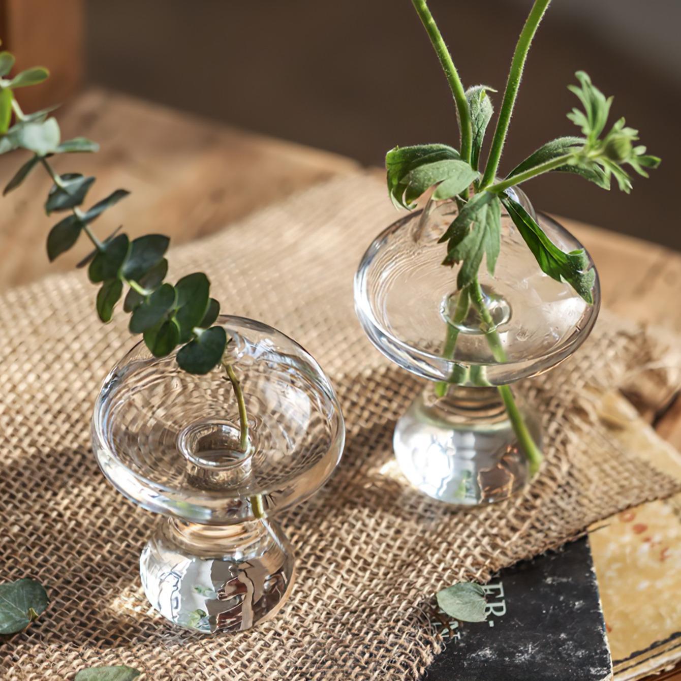 Clear Glass Flower Vase, 1 Count Modern Creative Plant Pot, Mushroom Shape Flower Vessel For Home Bedroom Balcony Decor, Flower Arrangement Vase